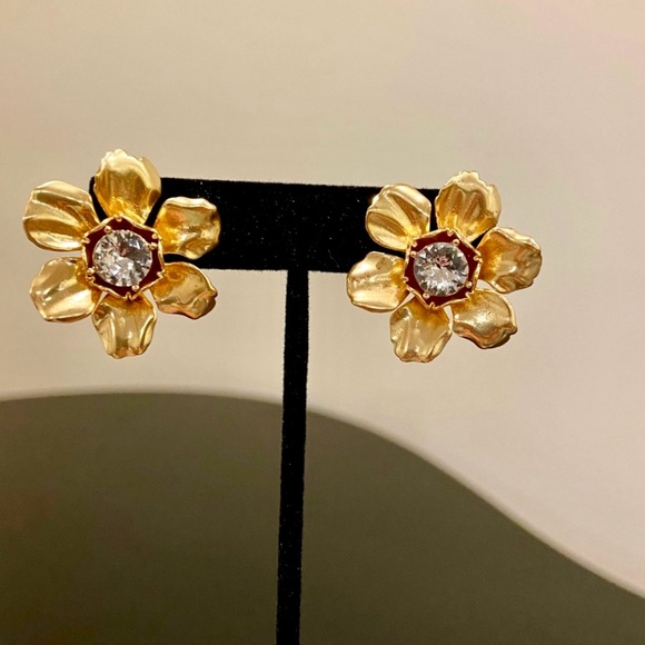 NWT Luxury Minimalist Formal J. Crew crystal preppy floral statement earrings - Picture 4 of 17
